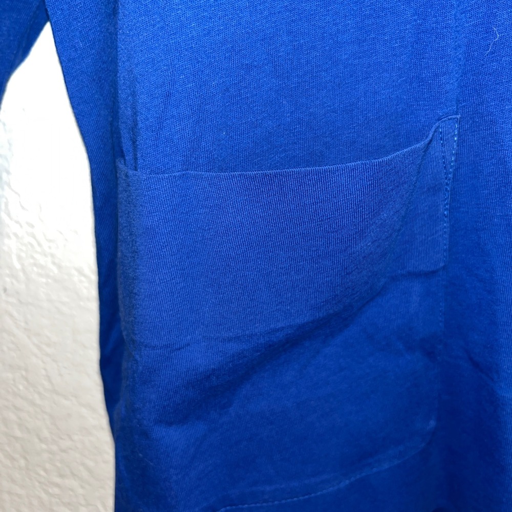 Habitat Royal Blue 100% Cotton Wide Mock Neck Long Sleeve Pocket Top Sz Lg 74021 - Picture 8 of 9